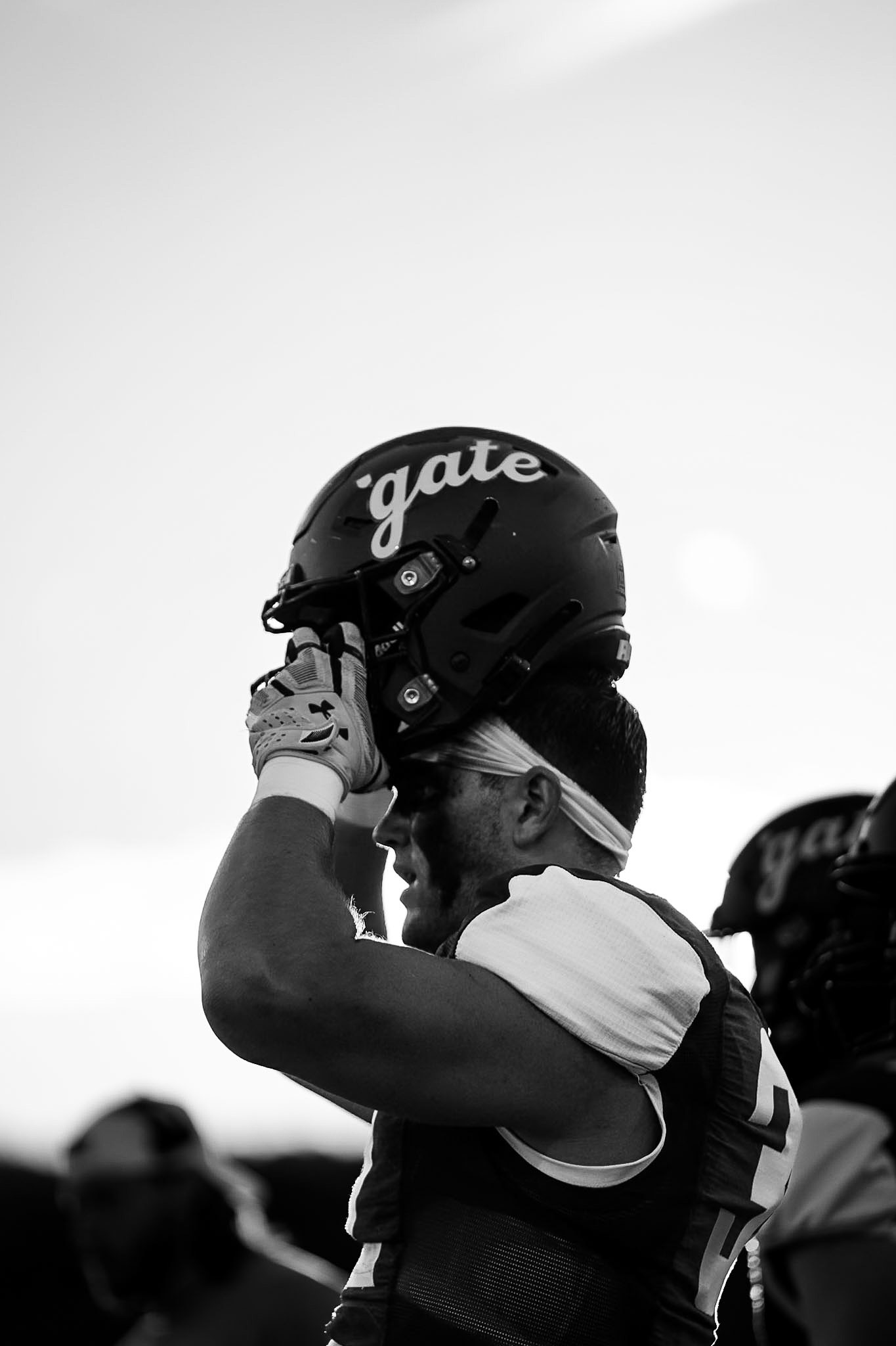 Colgate football player, black and white