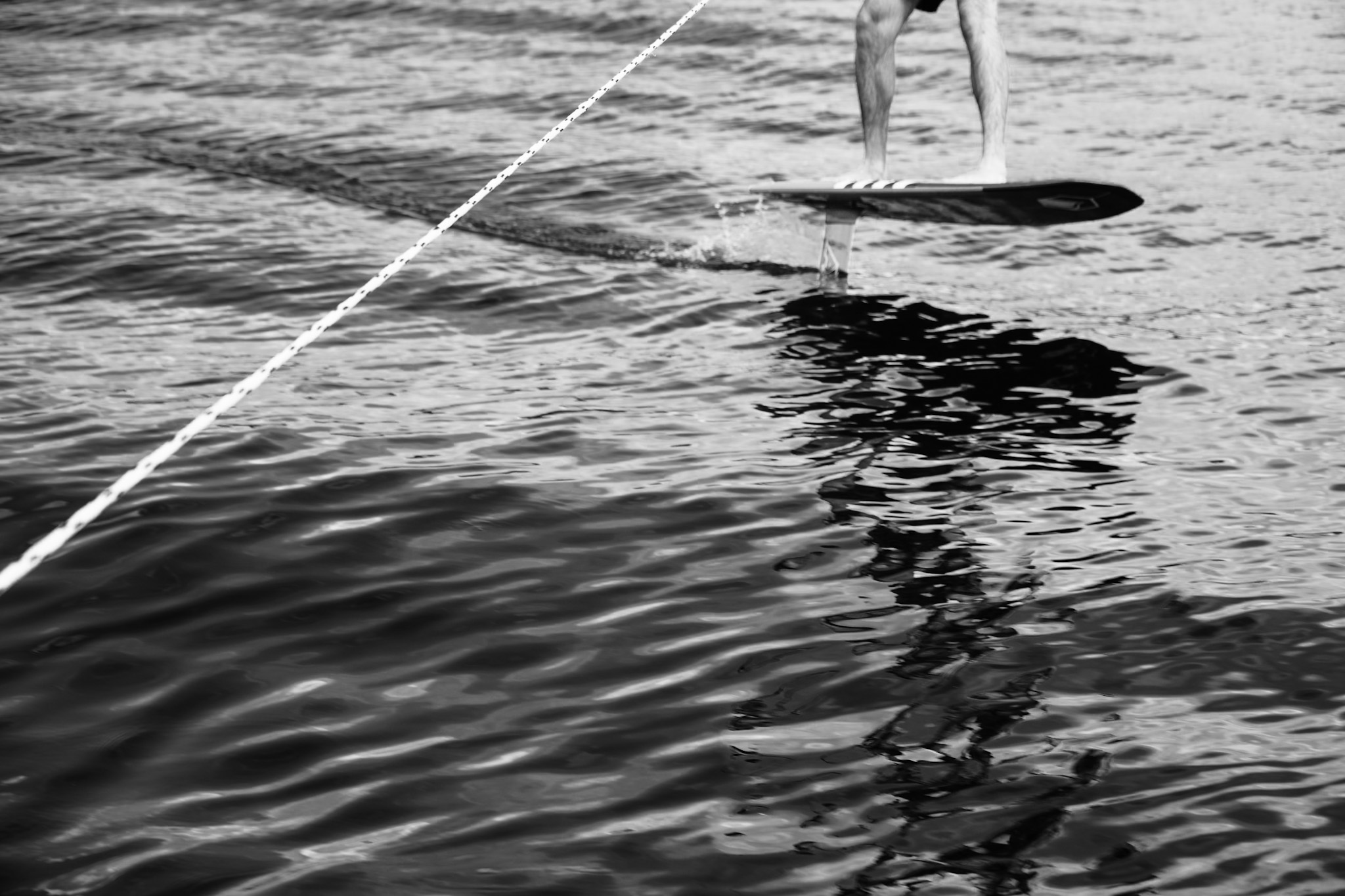 Wakeboarding, black and white