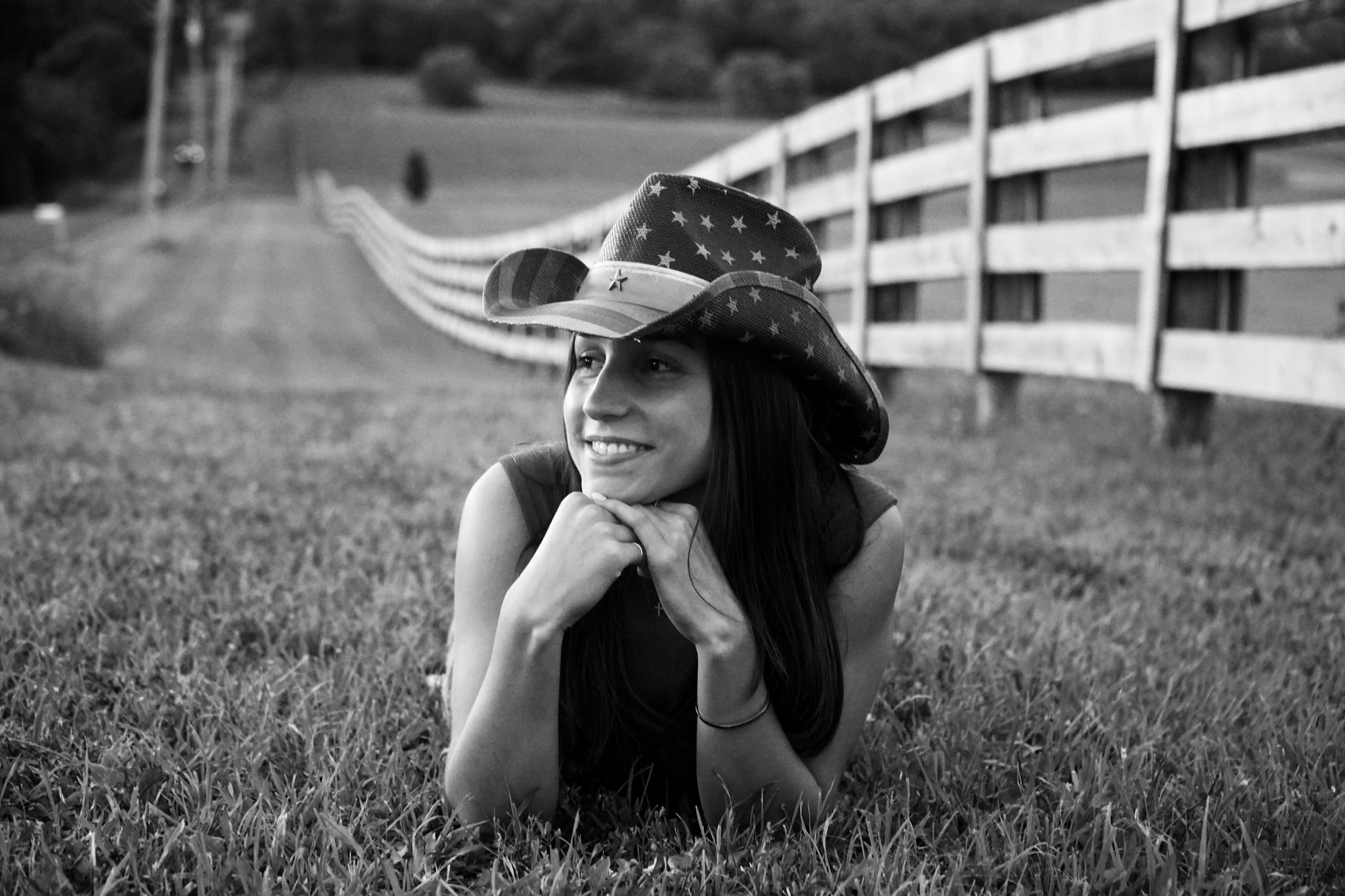 Cowboy hat portrait, black and white